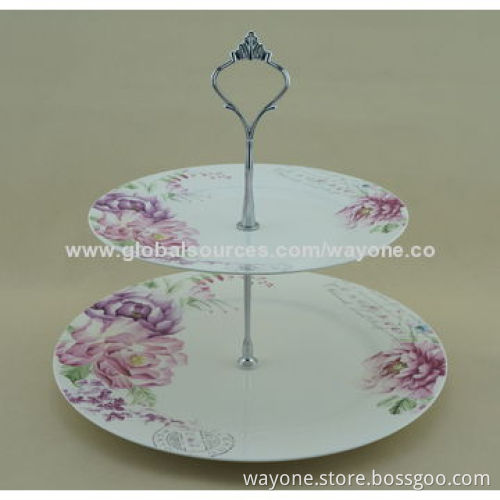Porcelain 2-tier Cake Stand, Vintage and Water Painting Design, More Flowers Available, Ideal Gift